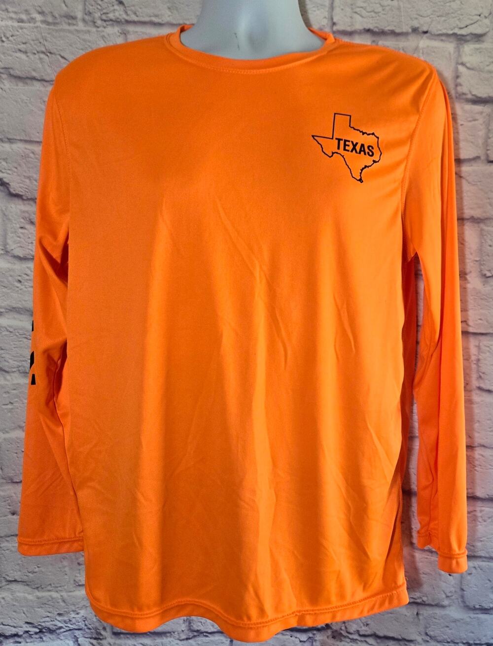 F H Davis Bright Orange Texas Logo Graphic Shirt M Moisture Wicking